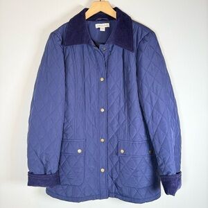 Coldwater Creek Quilted Snap Up Down Barn Coat Chore Jacket Navy Blue Size Large